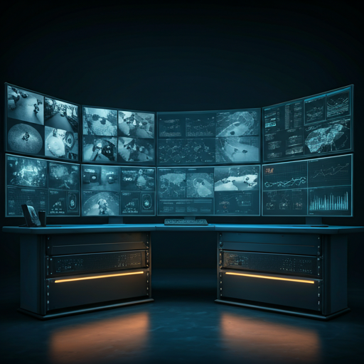 High-tech security operations center with CCTV feeds