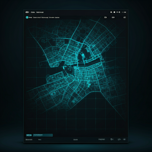 Dark technical map of Dubai Business Bay